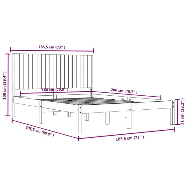 vidaXL Solid Wood Bed 180x200 cm