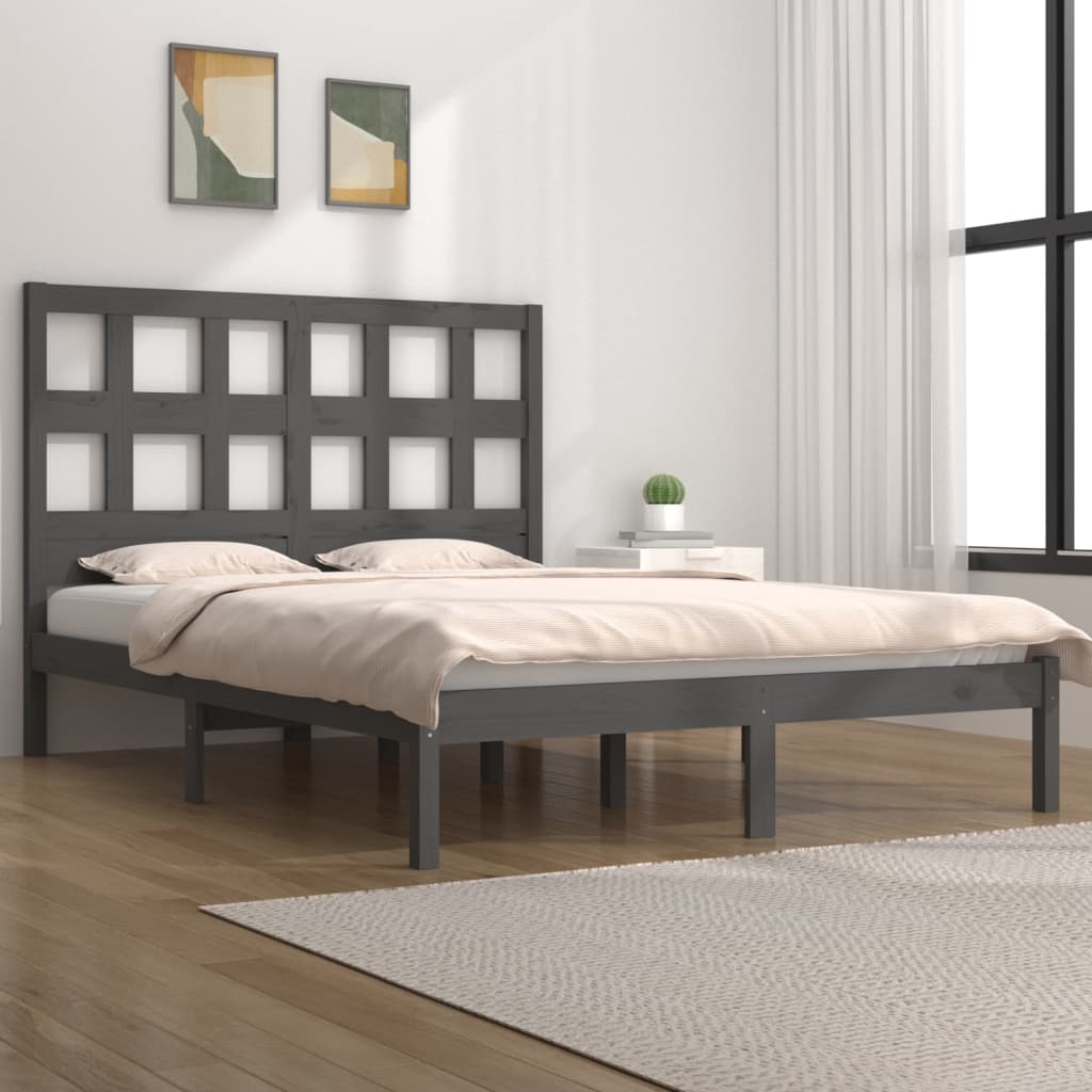 vidaXL Solid Wood Bed Grey Pine 200x200 cm