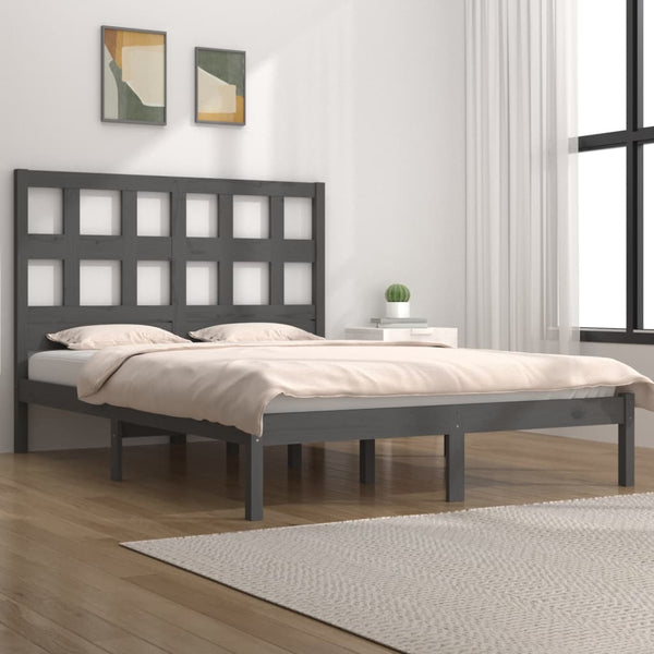 vidaXL Solid Wood Bed Grey Pine 200x200 cm