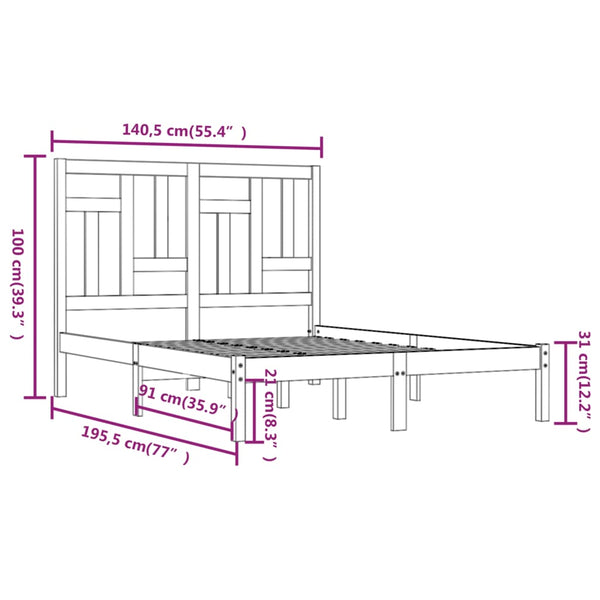 vidaXL Solid Wood Bed 135x190 cm