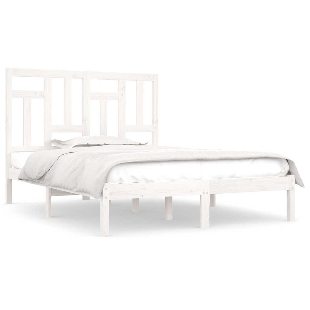 vidaXL Solid Wood Bed Frame without Mattress White 140x190 cm Pine Wood