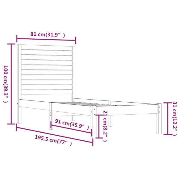 vidaXL Solid Wood Bed 75x190 cm