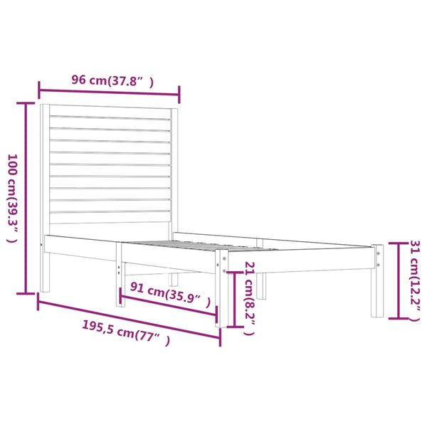 vidaXL Solid Wood Bed 90x190 cm