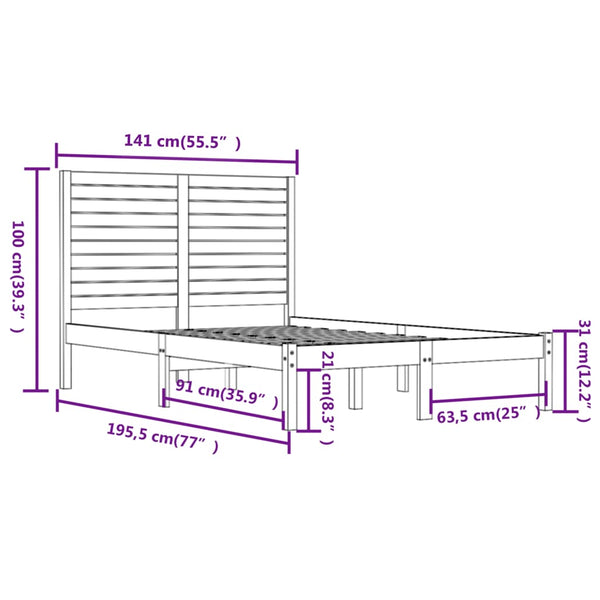 vidaXL Solid Wood Bed 135x190 cm