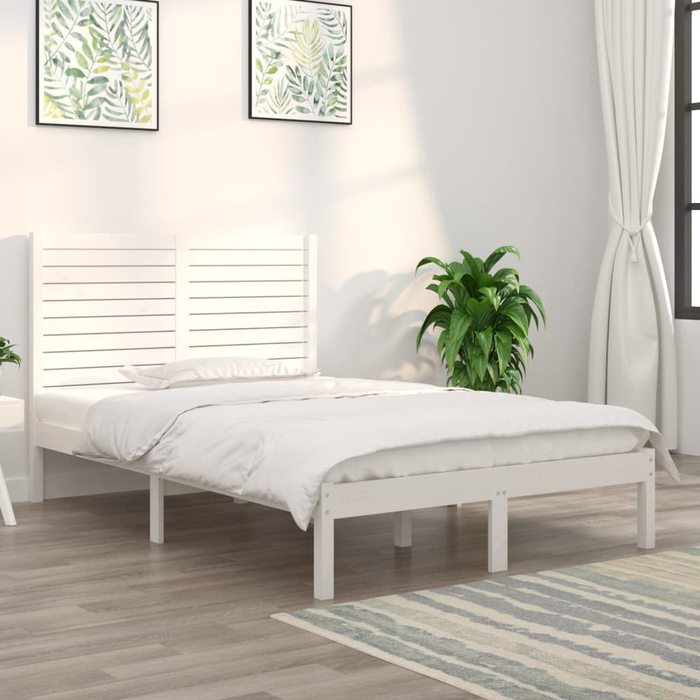 vidaXL Solid Wood Bed White 135x190 cm