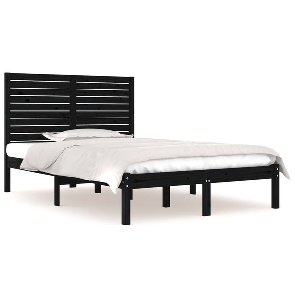 vidaXL Solid Wood Bed Black 135x190 cm