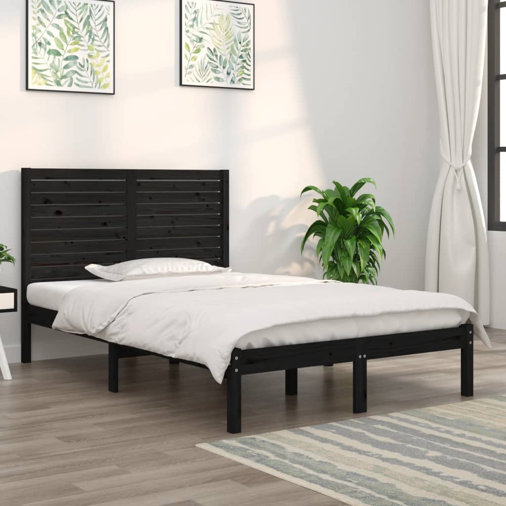 vidaXL Solid Wood Bed Black 135x190 cm