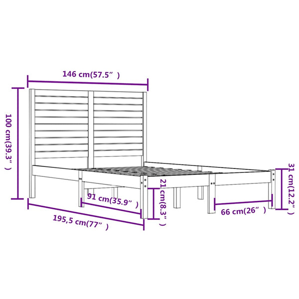 vidaXL Solid Wood Bed Black 140x190 cm