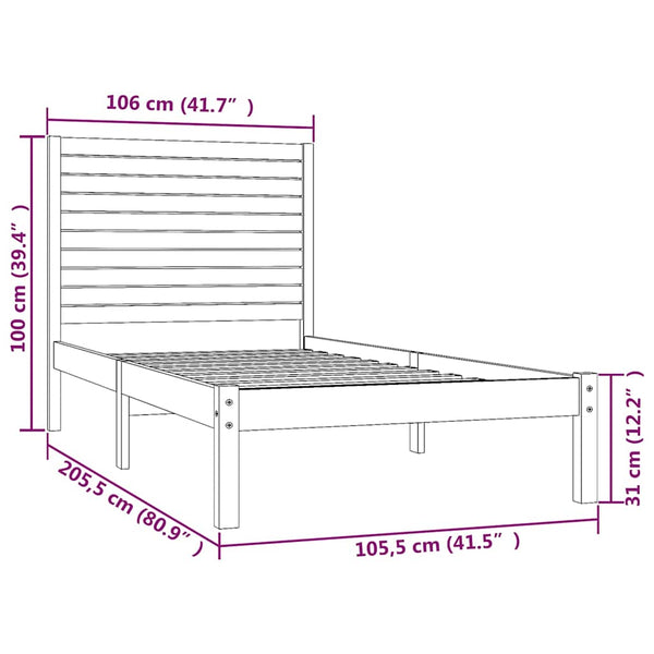 vidaXL Solid Wood Bed 100x200 cm