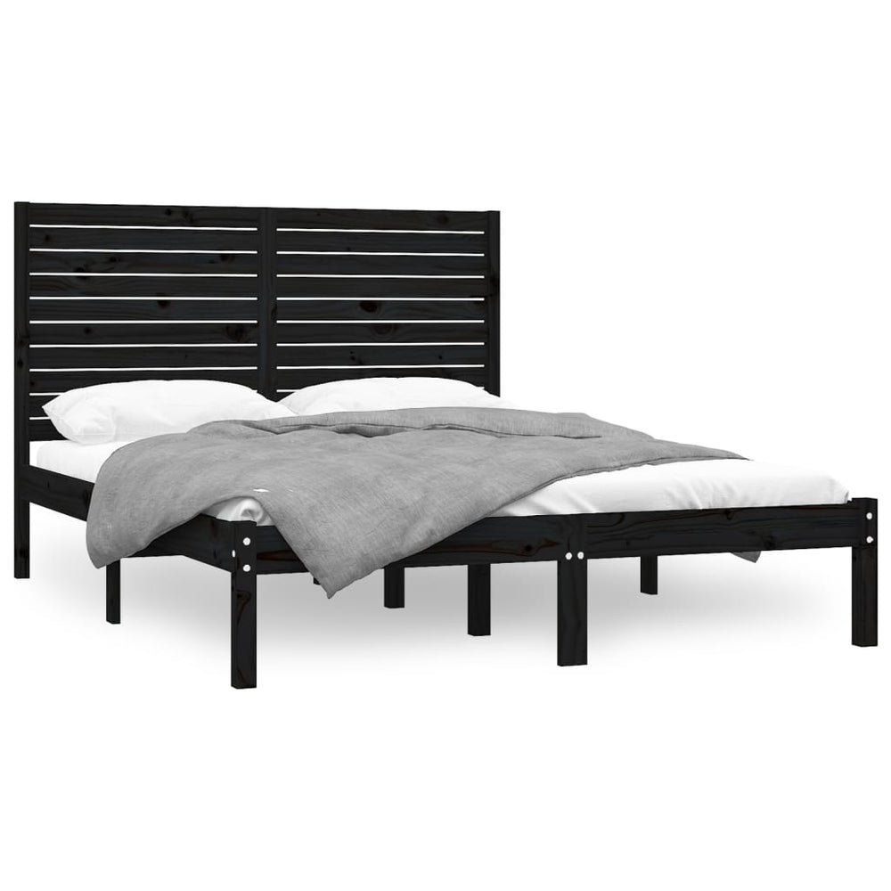 vidaXL Solid Wood Bed Black 150x200 cm