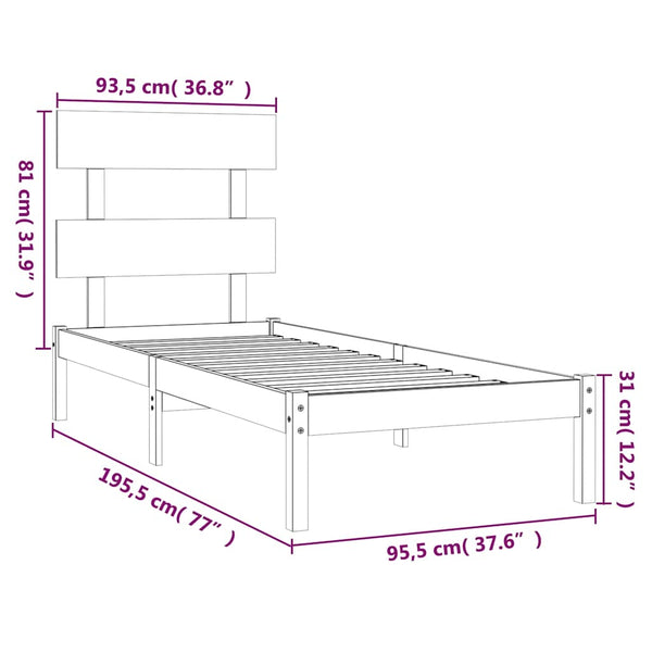 vidaXL Solid Wood Bed 90x190 cm