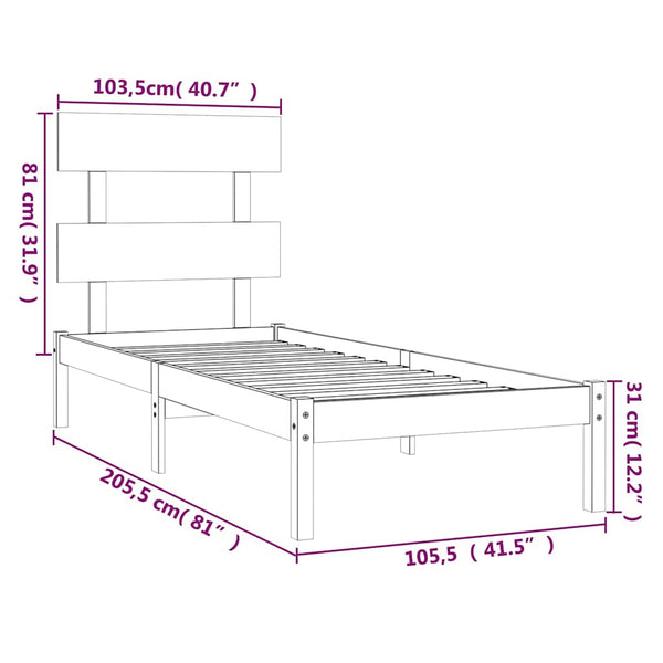 vidaXL Solid Wood Bed White 100x200 cm