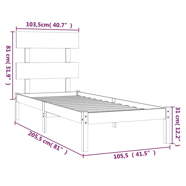 vidaXL Solid Wood Bed Black 100x200 cm