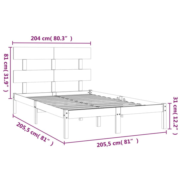vidaXL Solid Wood Bed Grey 200x200 cm