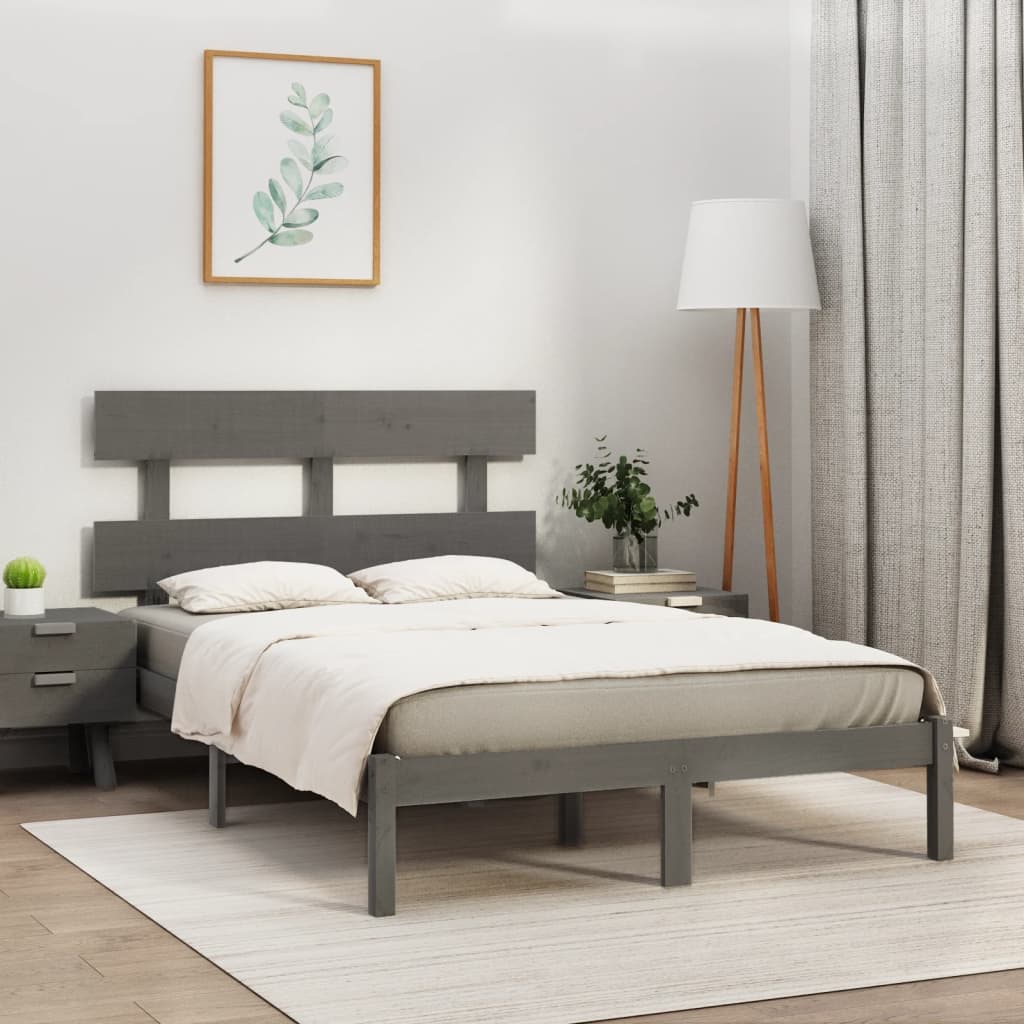 vidaXL Solid Wood Bed Grey 200x200 cm