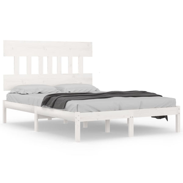 vidaXL Solid Wood Bed White 140x190 cm