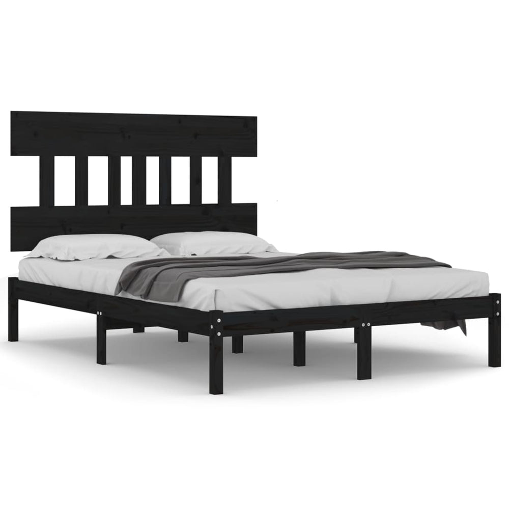 vidaXL Solid Wood Bed Black 140x190 cm