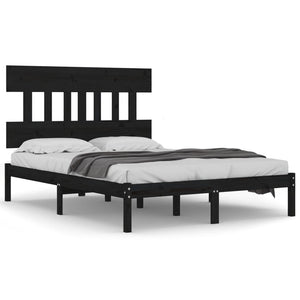 vidaXL Solid Wood Bed Black 140x190 cm