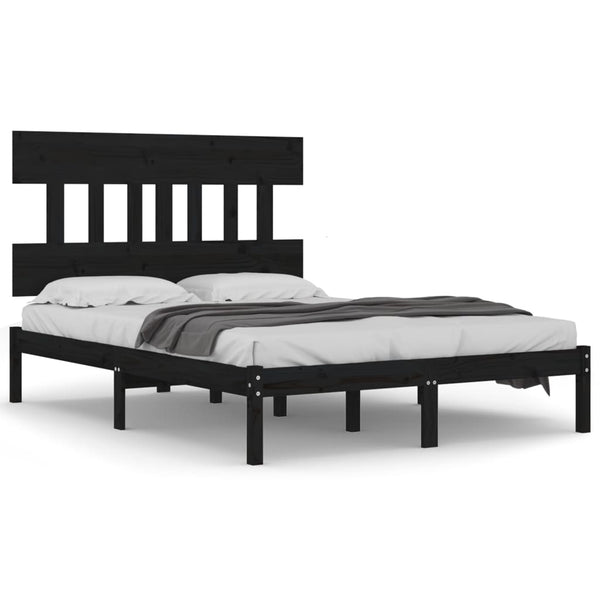 vidaXL Solid Wood Bed Black 140x190 cm