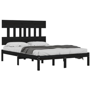 vidaXL Solid Wood Bed Black 140x190 cm