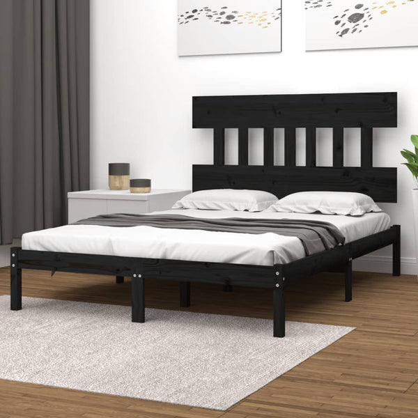 vidaXL Solid Wood Bed Black 140x190 cm