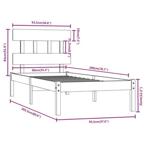 vidaXL Solid Wood Bed 90x200 cm