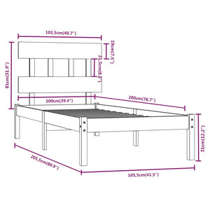 vidaXL Solid Wood Bed Black 100x200 cm