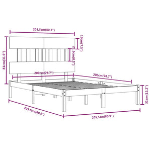 vidaXL Solid Wood Bed Honey Brown 200x200 cm