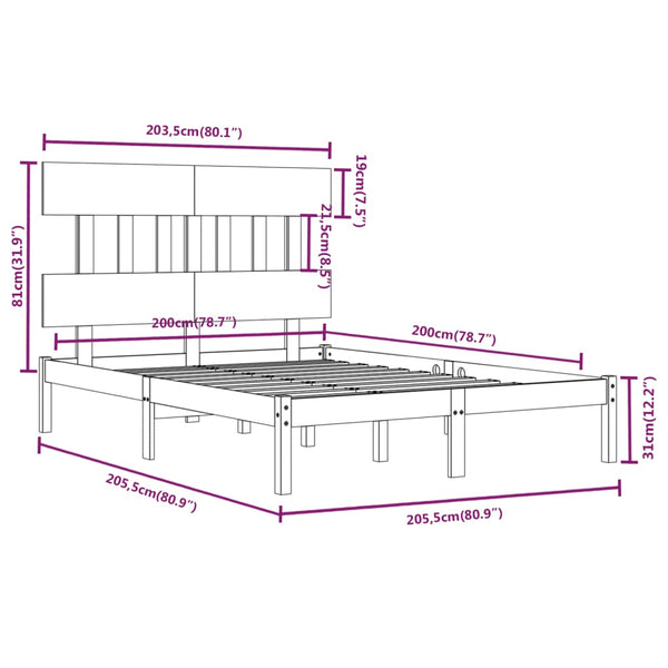 vidaXL Solid Wood Bed Black 200x200 cm