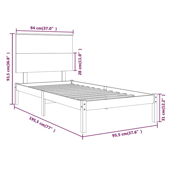 vidaXL Solid Wood Bed White 90x190 cm