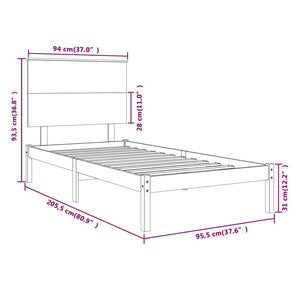 vidaXL Solid Wood Bed Frame without Mattress White 90x200 cm Pine Wood