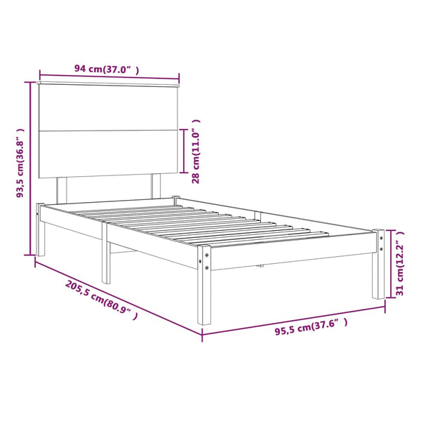 vidaXL Solid Wood Bed Frame without Mattress White 90x200 cm Pine Wood