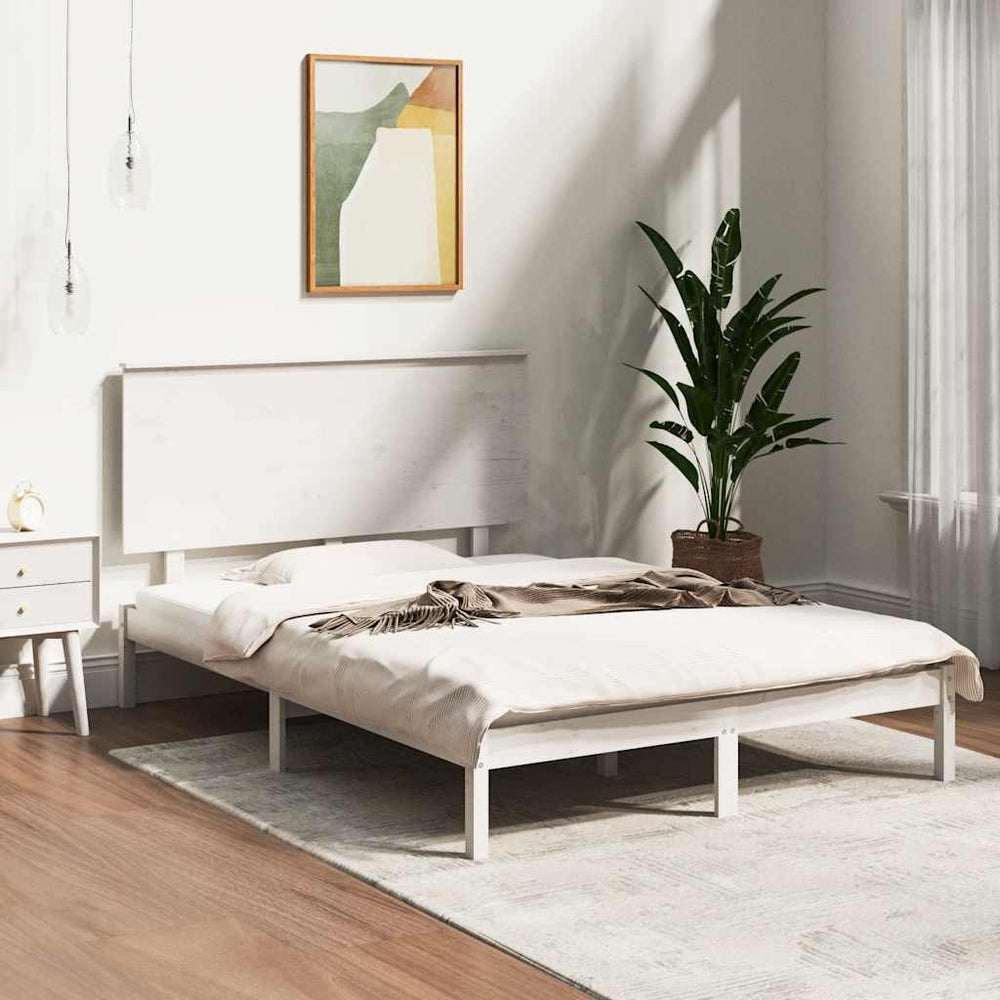vidaXL Solid Wood Bed Frame White 140x200 cm Pine Wood (No Mattress)