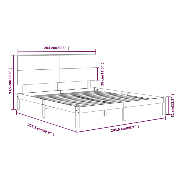 vidaXL Solid Wood Bed Black Pine 200x200 cm