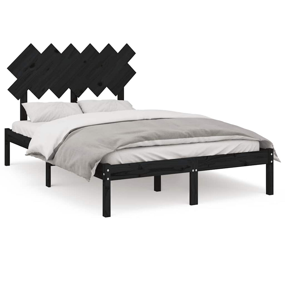 vidaXL Solid Wood Bed Black 135x190 cm