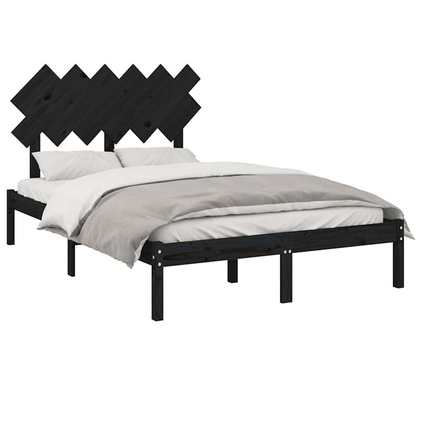 vidaXL Solid Wood Bed Black 135x190 cm
