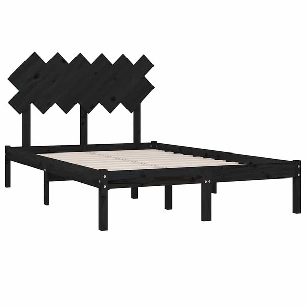 vidaXL Solid Wood Bed Black 135x190 cm