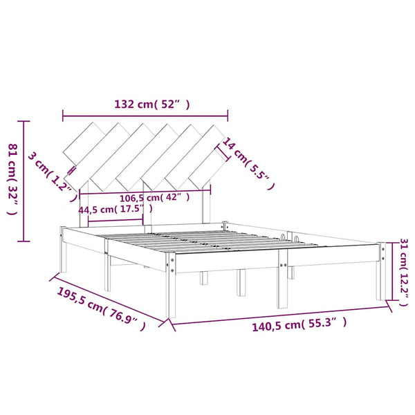 vidaXL Solid Wood Bed Black 135x190 cm