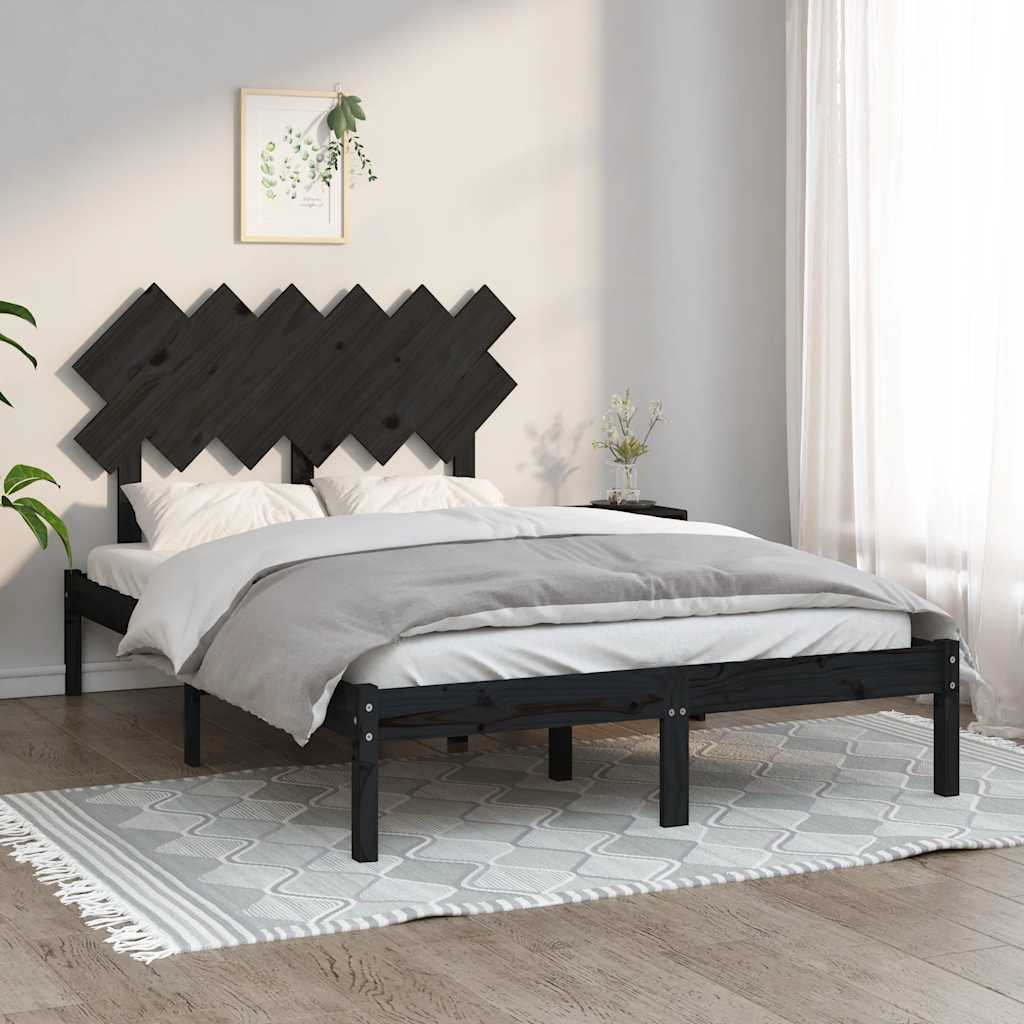 vidaXL Solid Wood Bed Black 135x190 cm