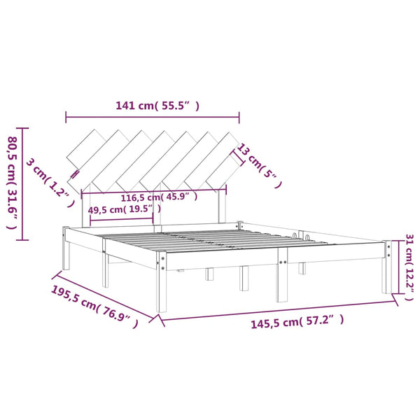 vidaXL Solid Wood Bed White 140x190 cm