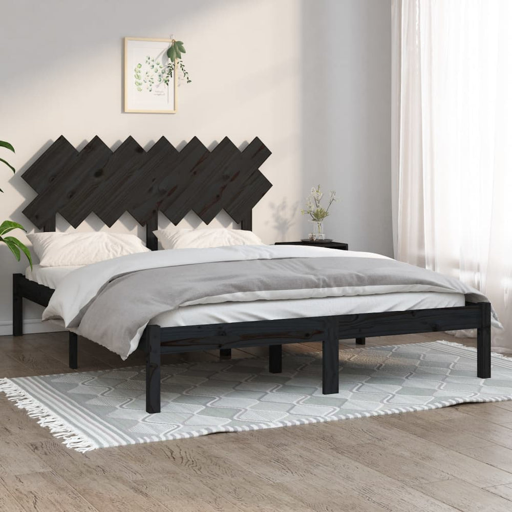 vidaXL Solid Wood Bed Black 140x190 cm