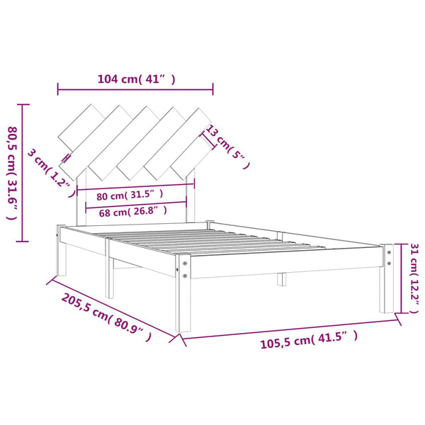 vidaXL Solid Wood Bed Black 100x200 cm