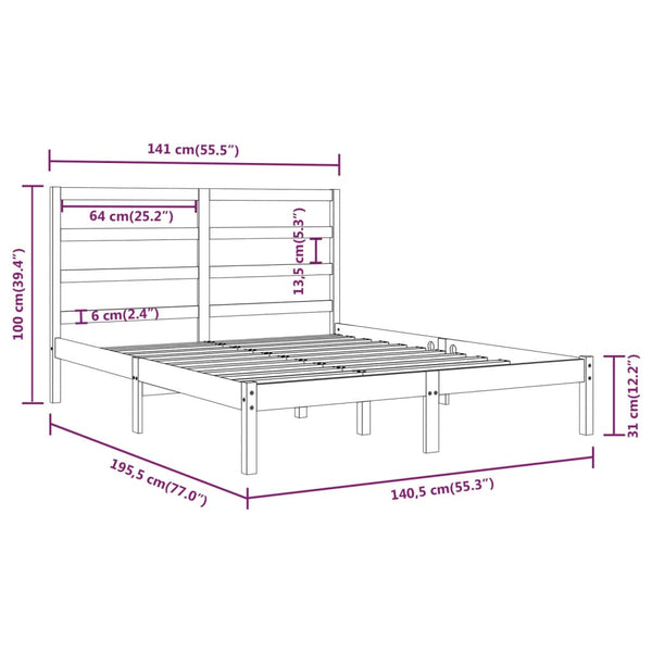 vidaXL Solid Wood Bed 135x190 cm