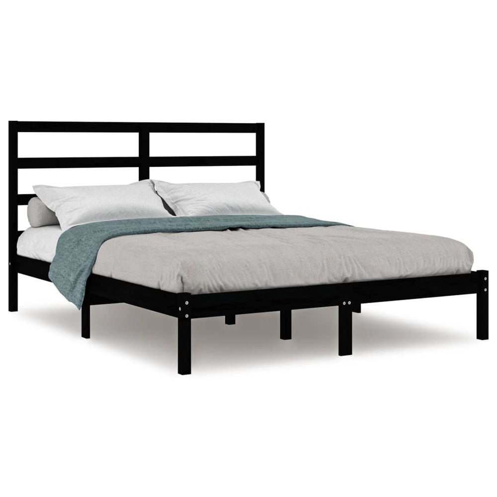 vidaXL Solid Wood Bed Black Pine 140x190 cm
