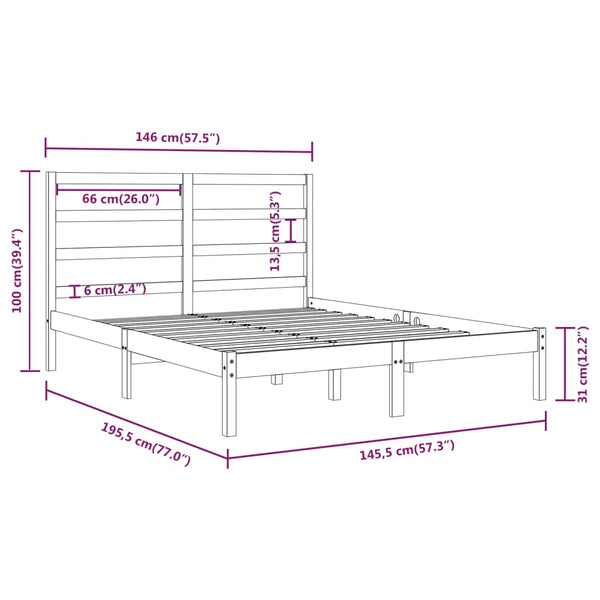 vidaXL Solid Wood Bed Black Pine 140x190 cm