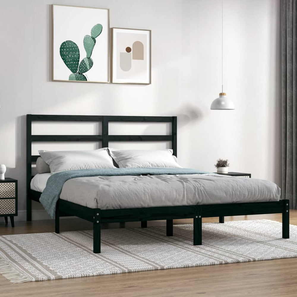 vidaXL Solid Wood Bed Black Pine 140x190 cm