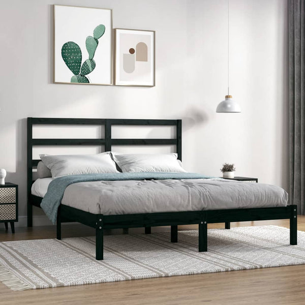 vidaXL Solid Wood Bed Black Pine 140x190 cm