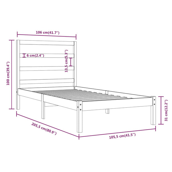 vidaXL Solid Pine Bed Black 100x200 cm