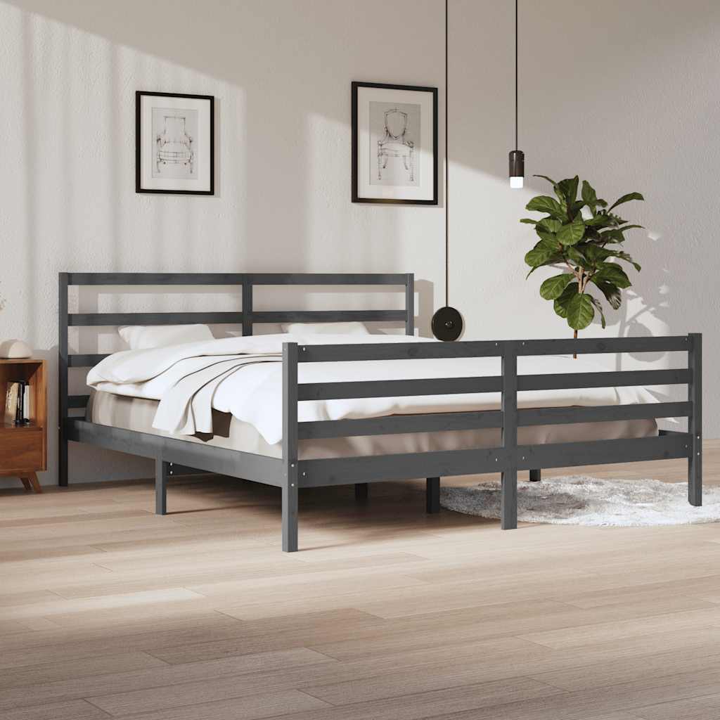 vidaXL Solid Wood Bed Grey Pine 200x200 cm