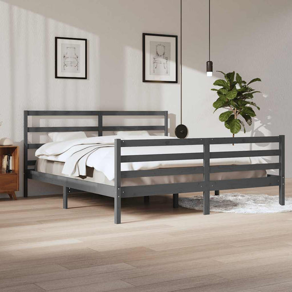 vidaXL Solid Wood Bed Grey Pine 200x200 cm